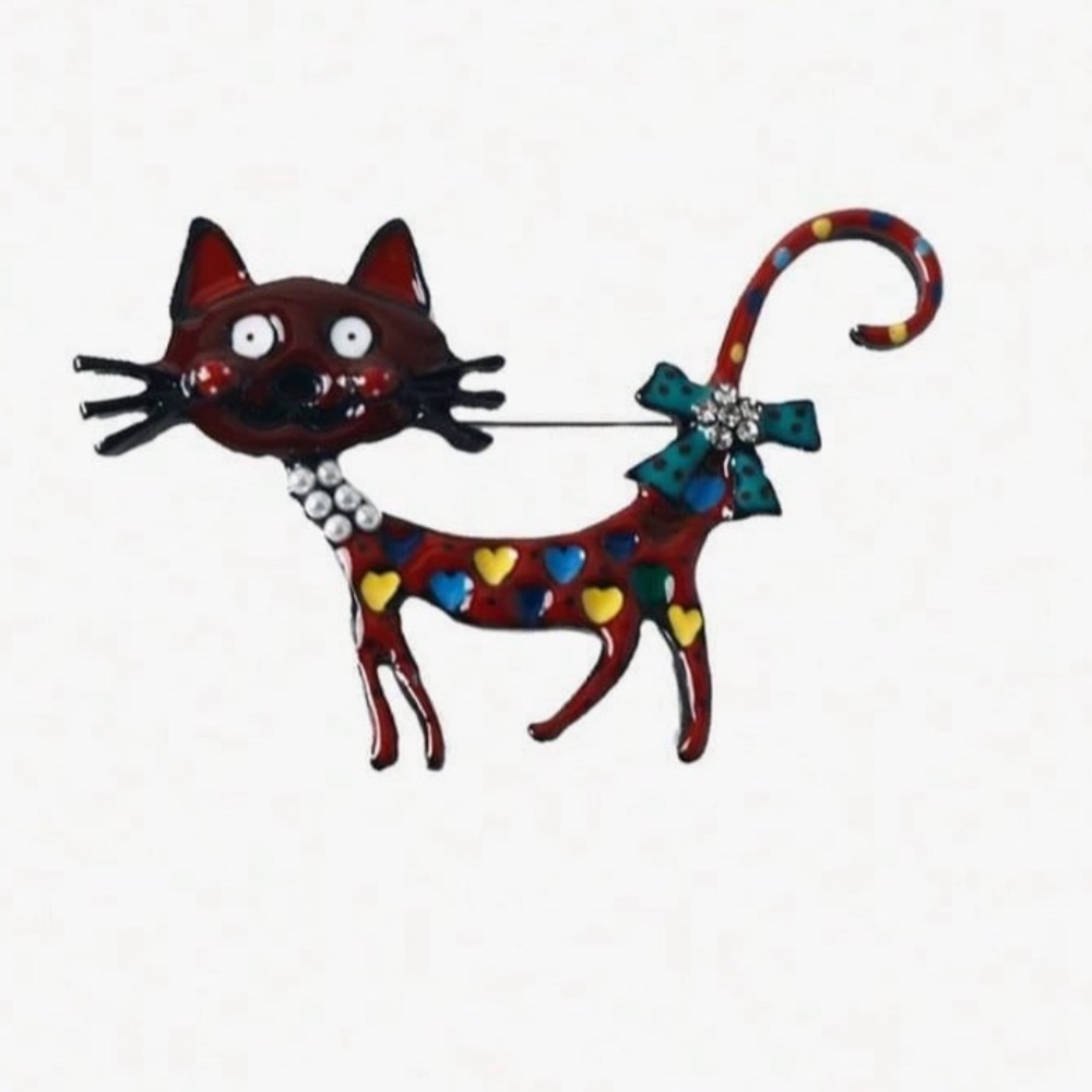 New enameled cat brooch